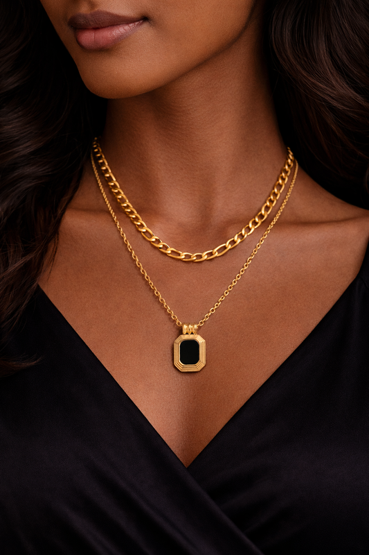 Eclipse Layered Pendant Necklace - Anti Tarnish Gold Finish