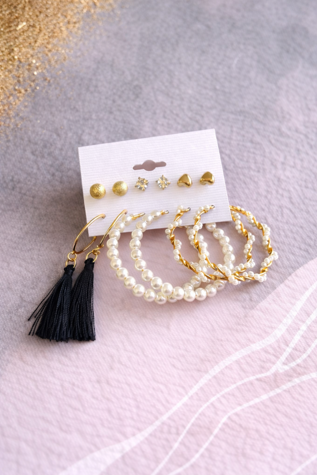 Pearl and Tassels Earrings Combo Set
