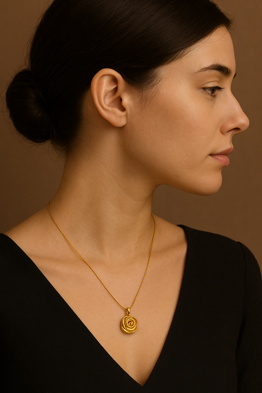 Eterna Rose Pendant Necklace - Anti Tarnish Gold Finish