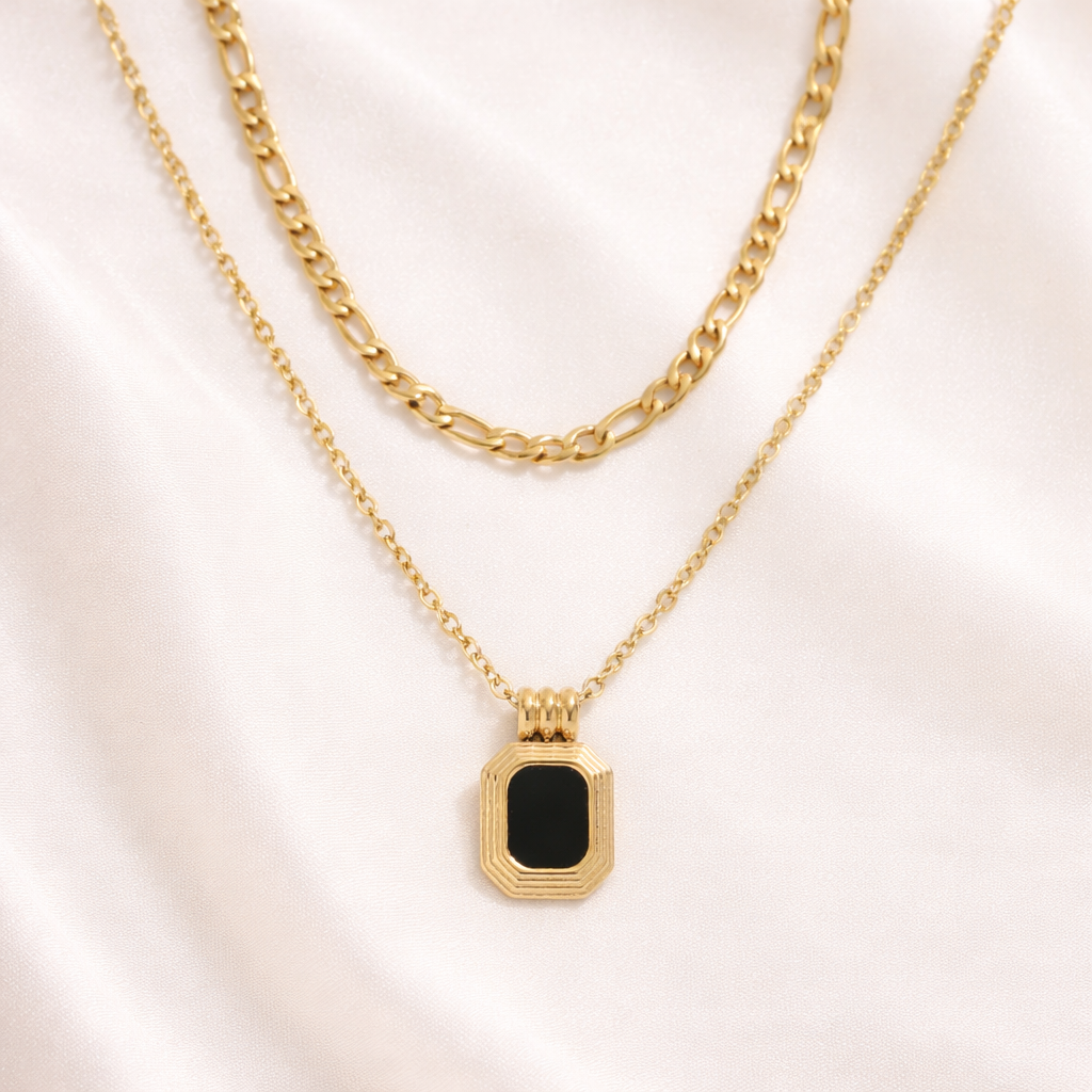 Eclipse Layered Pendant Necklace - Anti Tarnish Gold Finish