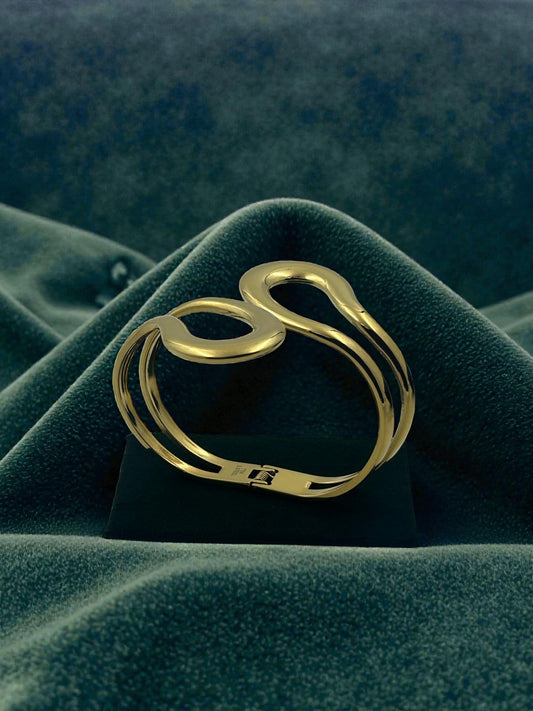 Golden Dual Loop Sculpted Luxe Cuff Bracelet