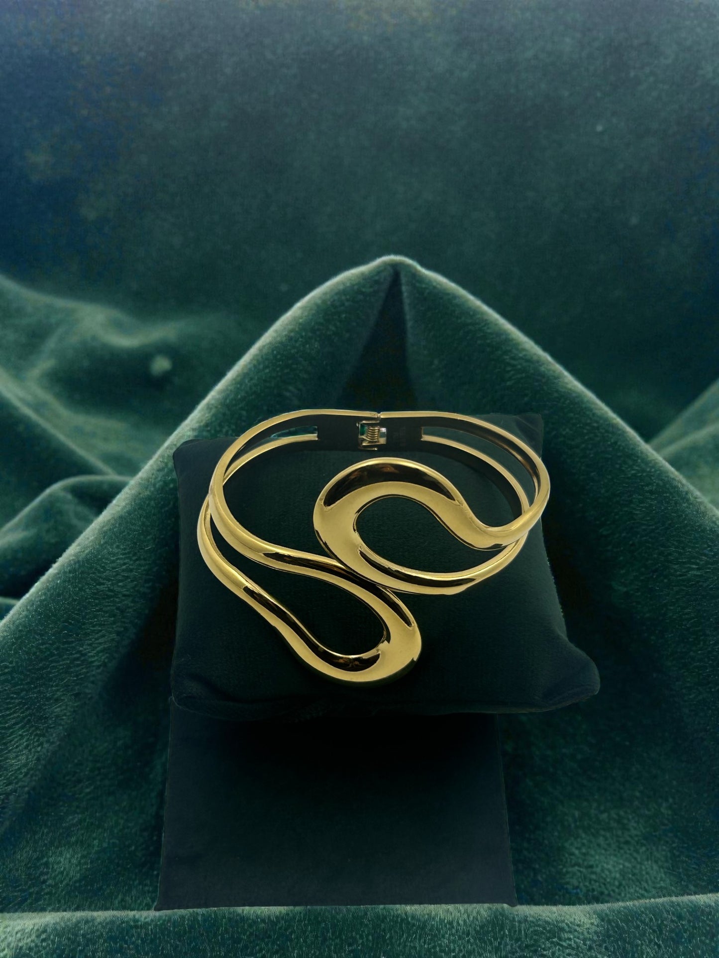 Golden Dual Loop Sculpted Luxe Cuff Bracelet