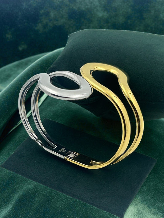 Golden and Silver Dual Loop Sculpted Luxe Cuff Bracelet