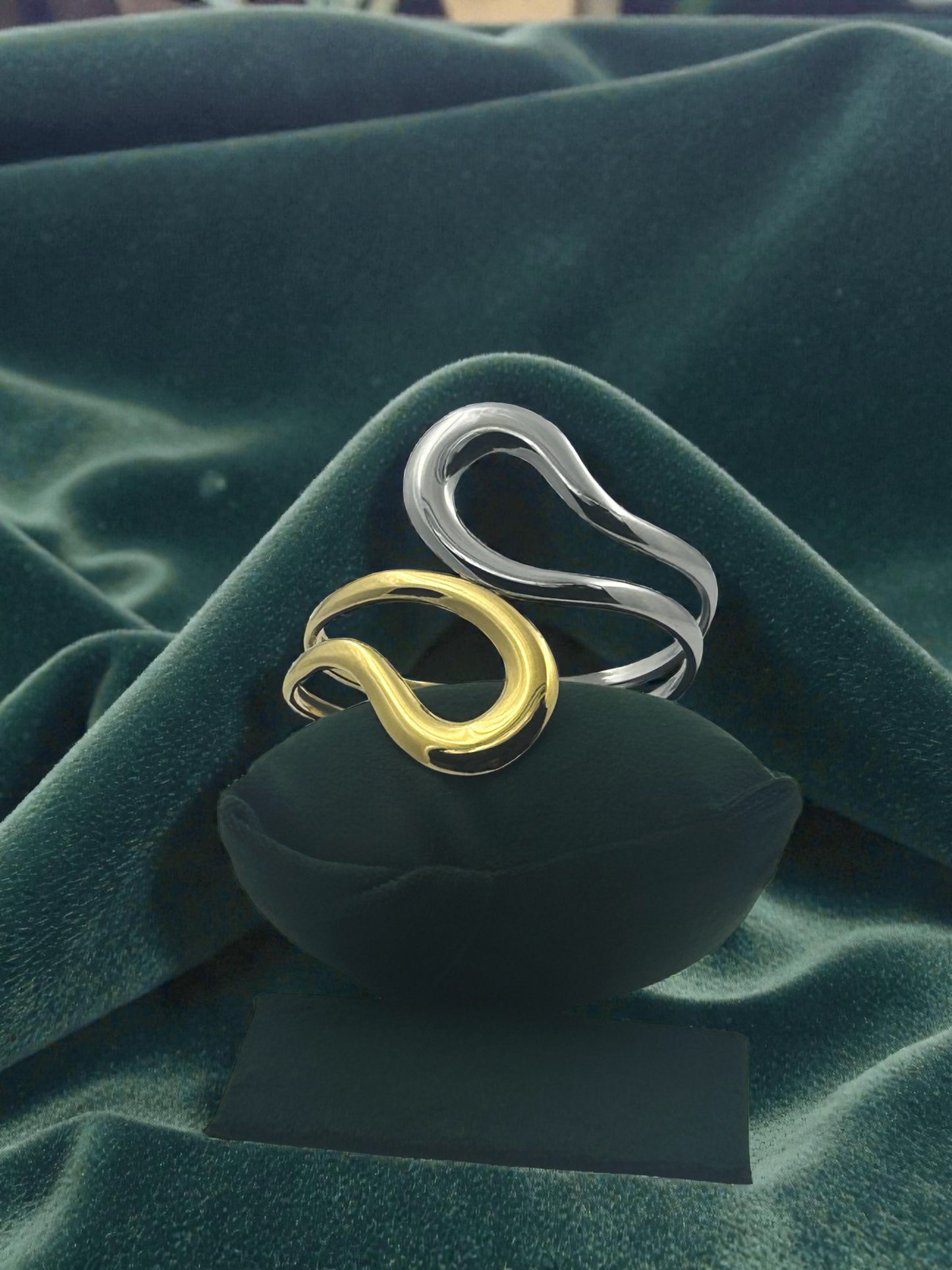 Golden and Silver Dual Loop Sculpted Luxe Cuff Bracelet