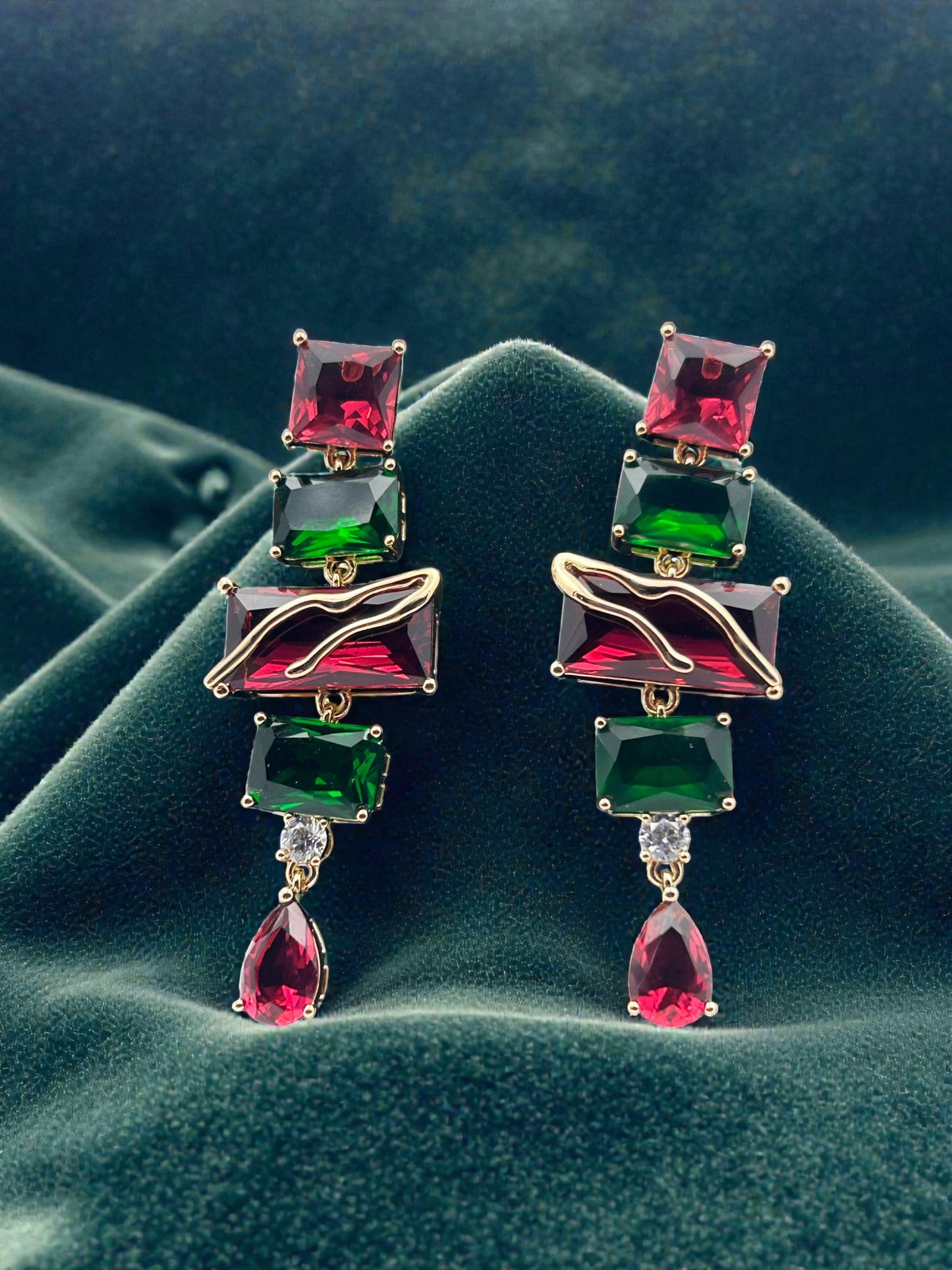 Royal Emerald Ruby Drop Earrings