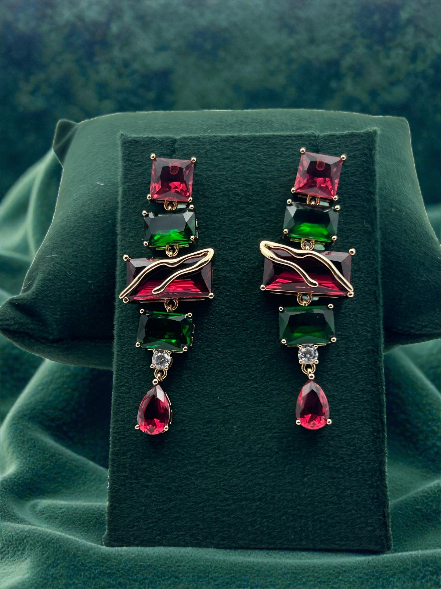 Royal Emerald Ruby Drop Earrings