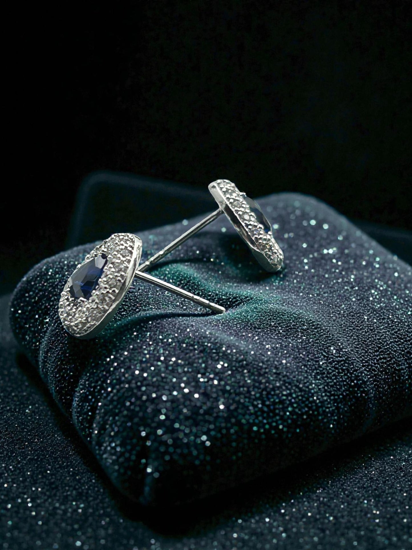 Midnight Celeste Halo Heart Stud Earrings